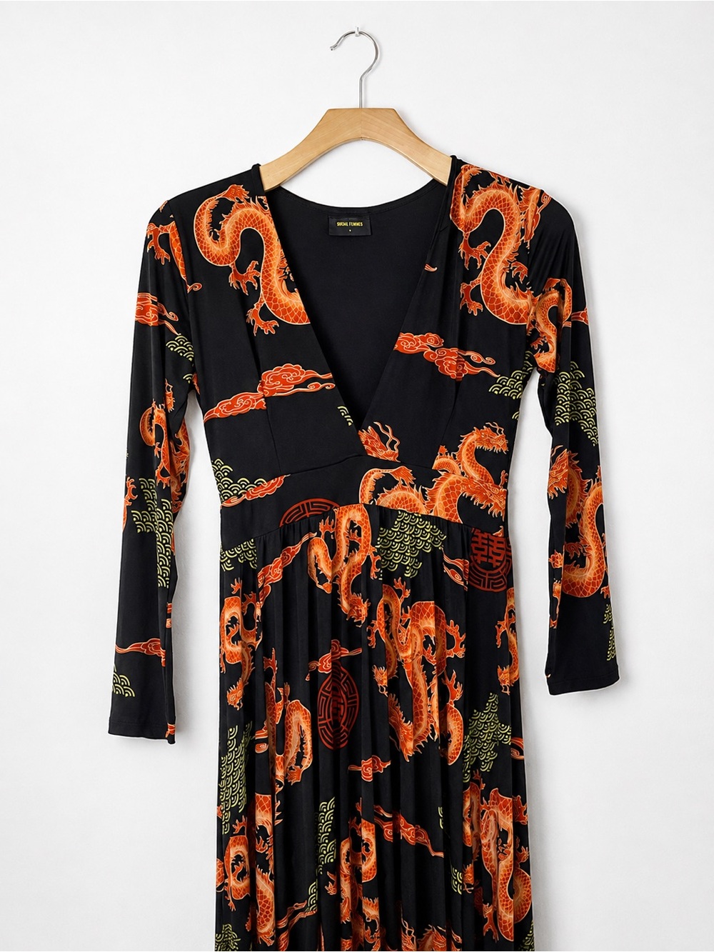 Oriental dragon print y2k goth glam 90’s inspired maxi dress